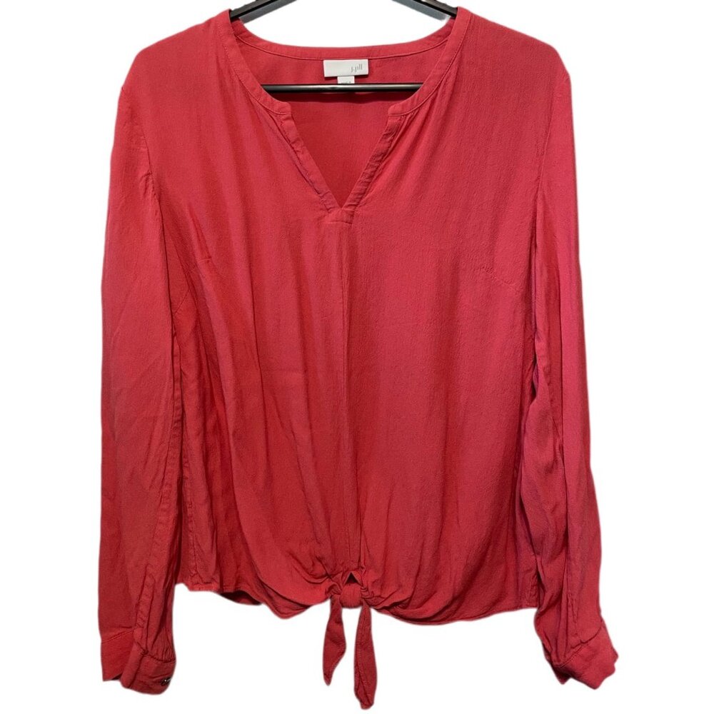 J. Jill Coral Red Tie-Front Rayon Blouse | Size S